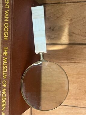 Modern Brass Desk Magnifying Glass-Pearlescent Inlay Handle- 100% Functional
